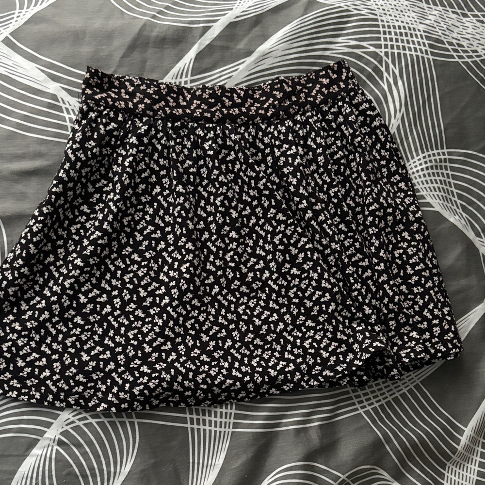 Mango Black and White Floral Skater Skirt